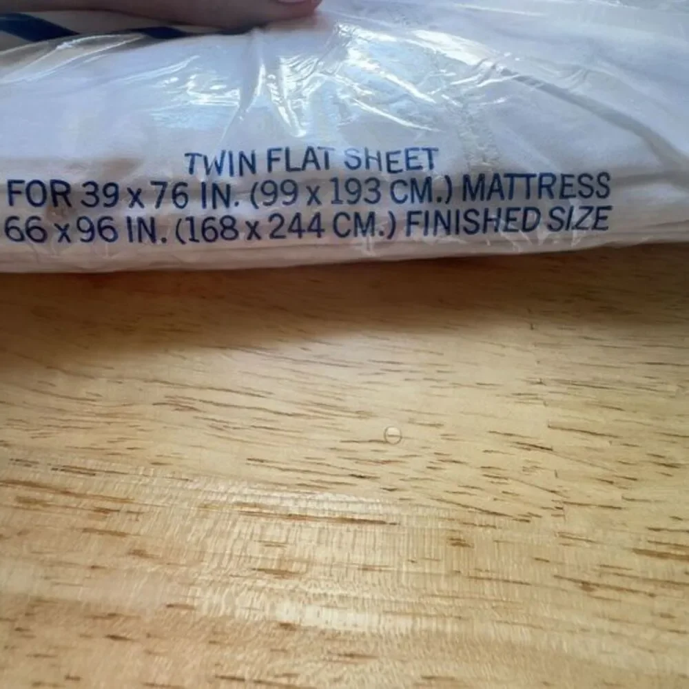 VTG No Iron Percale TWIN White Diamond‎ & Scalloped Trim Flat Sheet Waccamaw